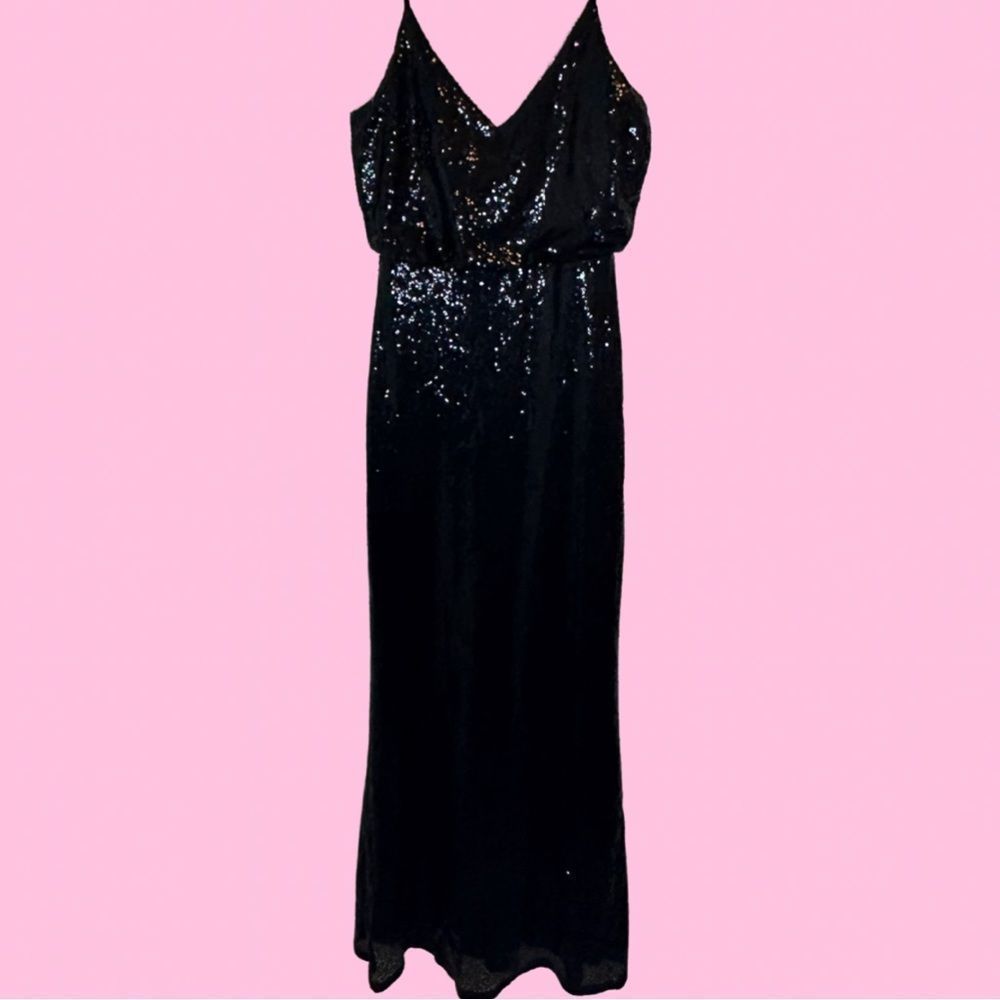 Hush women's dress maxi formal gown sequin black size 4 empire waist fitted